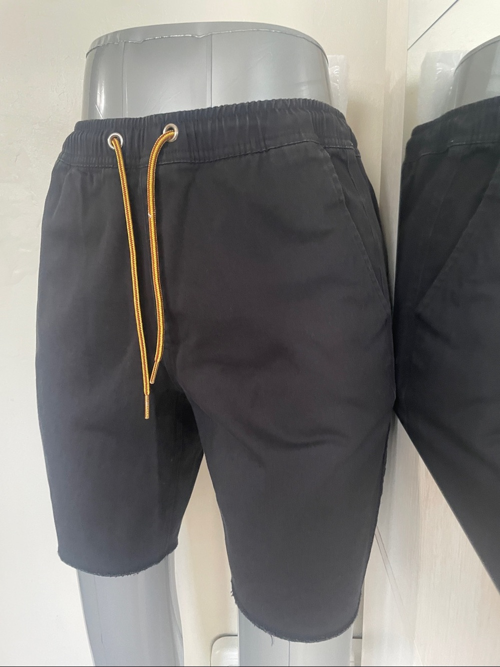 Men's Black Athletic Drawstring Shorts with Gold-Tie strings
